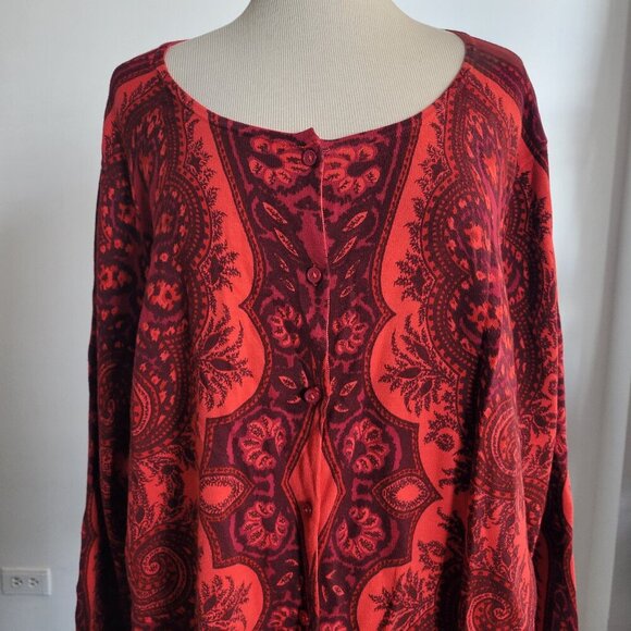 Isaac Mizrahi Sweaters - Isaac Mizrahi Red Paisley Cardigan Button Front Women’s Large Sweater (Size: 2x)